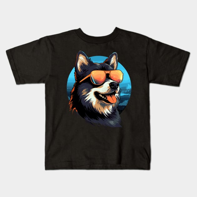 Retro Wave Akita Dog Shirt Kids T-Shirt by Miami Neon Designs